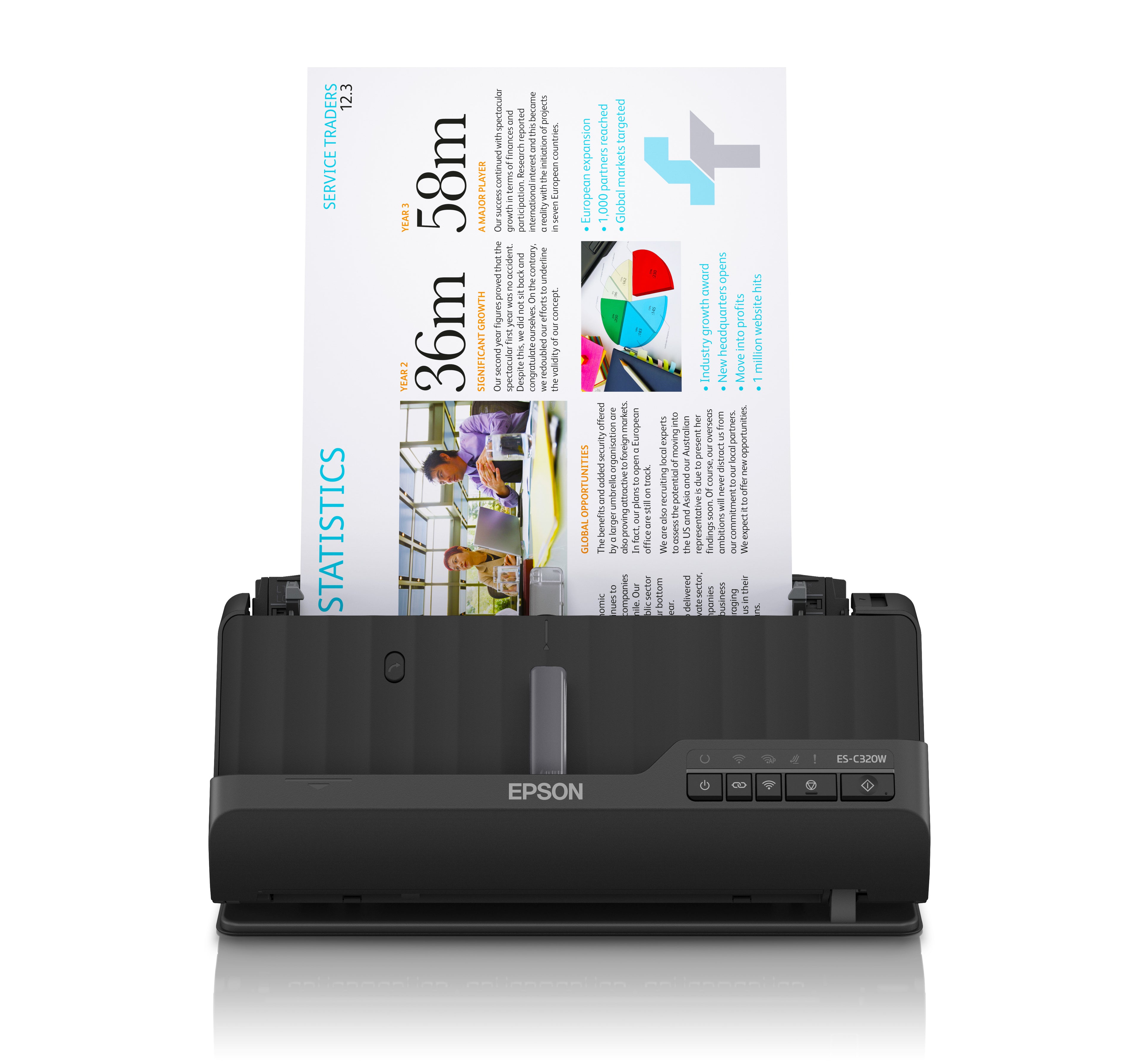 Epson ES-C320W - Scanner à feuilles - Recto-verso - A4/Legal - 600 dpi x 600 dpi - Chargeur automatique de documents (20 feuilles) - jusqu'à 3500 pages par jour - USB 2.0, Wi-Fi(n)