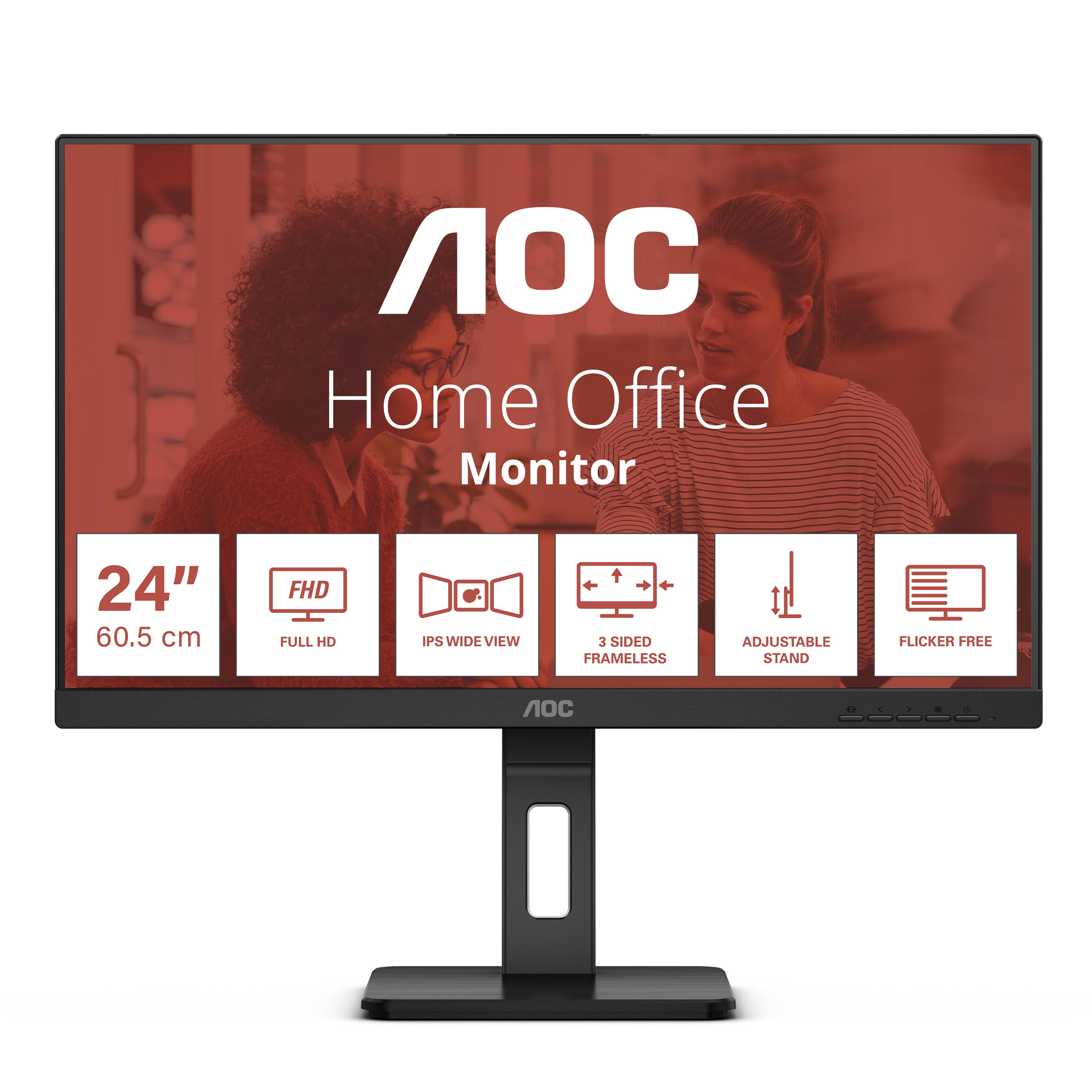 AOC 24E3QAF - Écran LED - 24" - 1920 x 1080 Full HD (1080p) @ 75 Hz - IPS - 1000:1 - 4 ms - HDMI, VGA, DisplayPort - haut-parleurs - noir texturé