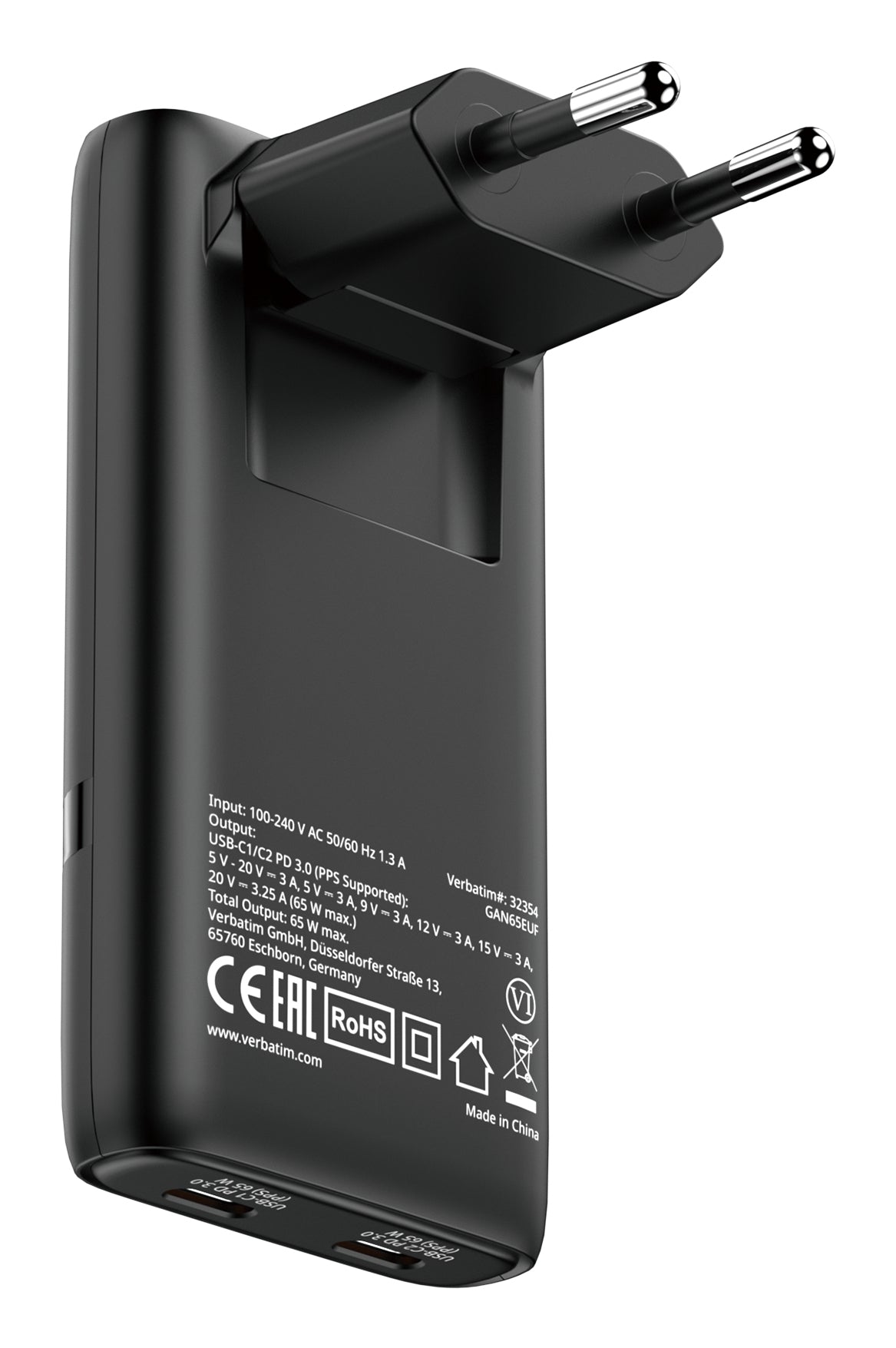 Câble USB Verbatim 32354 65 W Noir