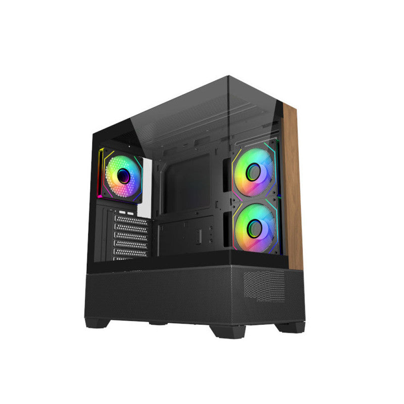 Boitier Moyen Tour ATX Cooler Master Elite 690 Wood RGB avec panneaux vitrés (Noir/Marron)