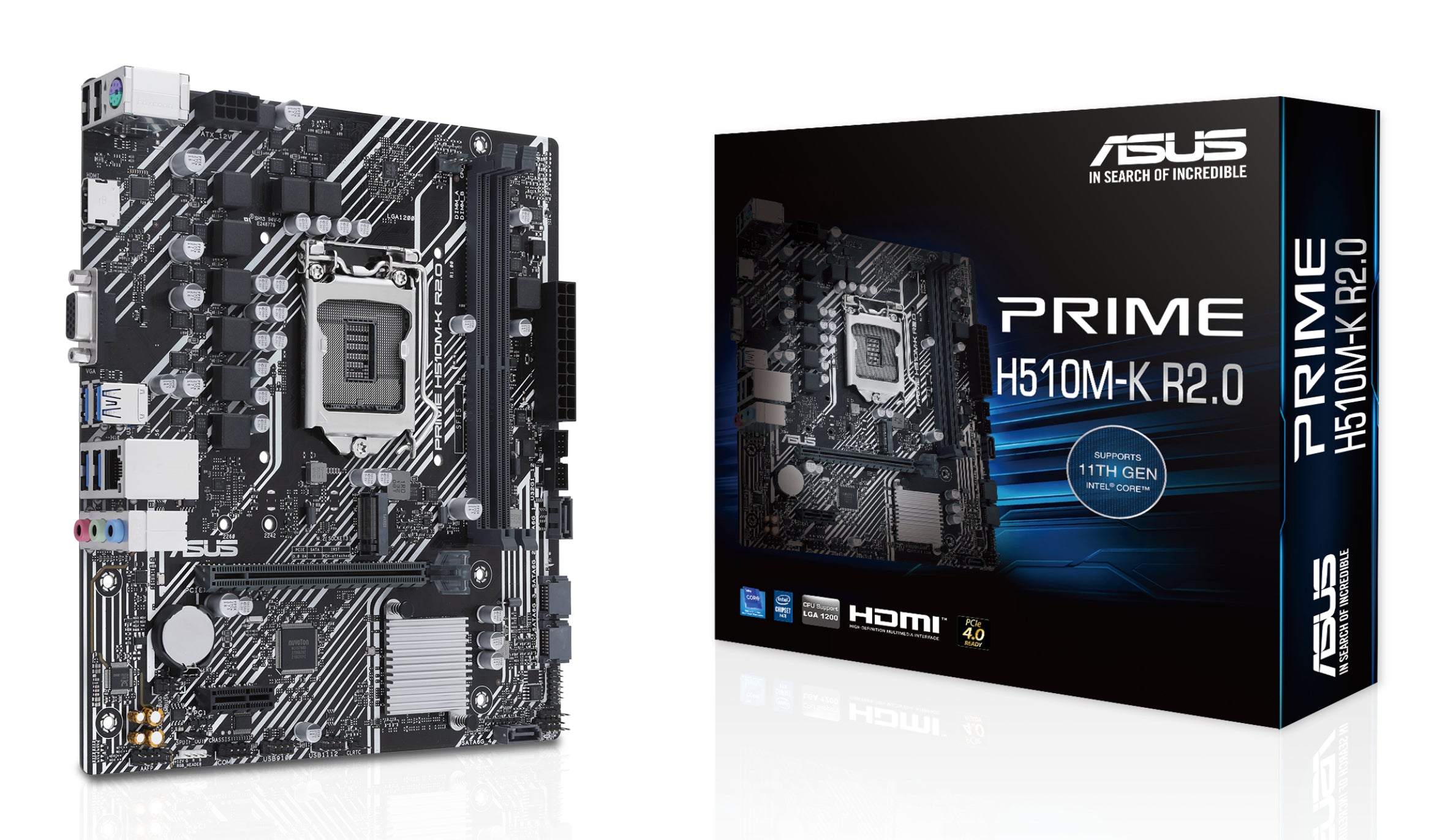 ASUS H510M-K R2.0 - Carte-mère - micro ATX - Socket LGA1200 - H470 Chipset - USB 3.2 Gen 1 - Gigabit LAN - carte graphique embarquée (unité centrale requise) - audio HD (8 canaux)
