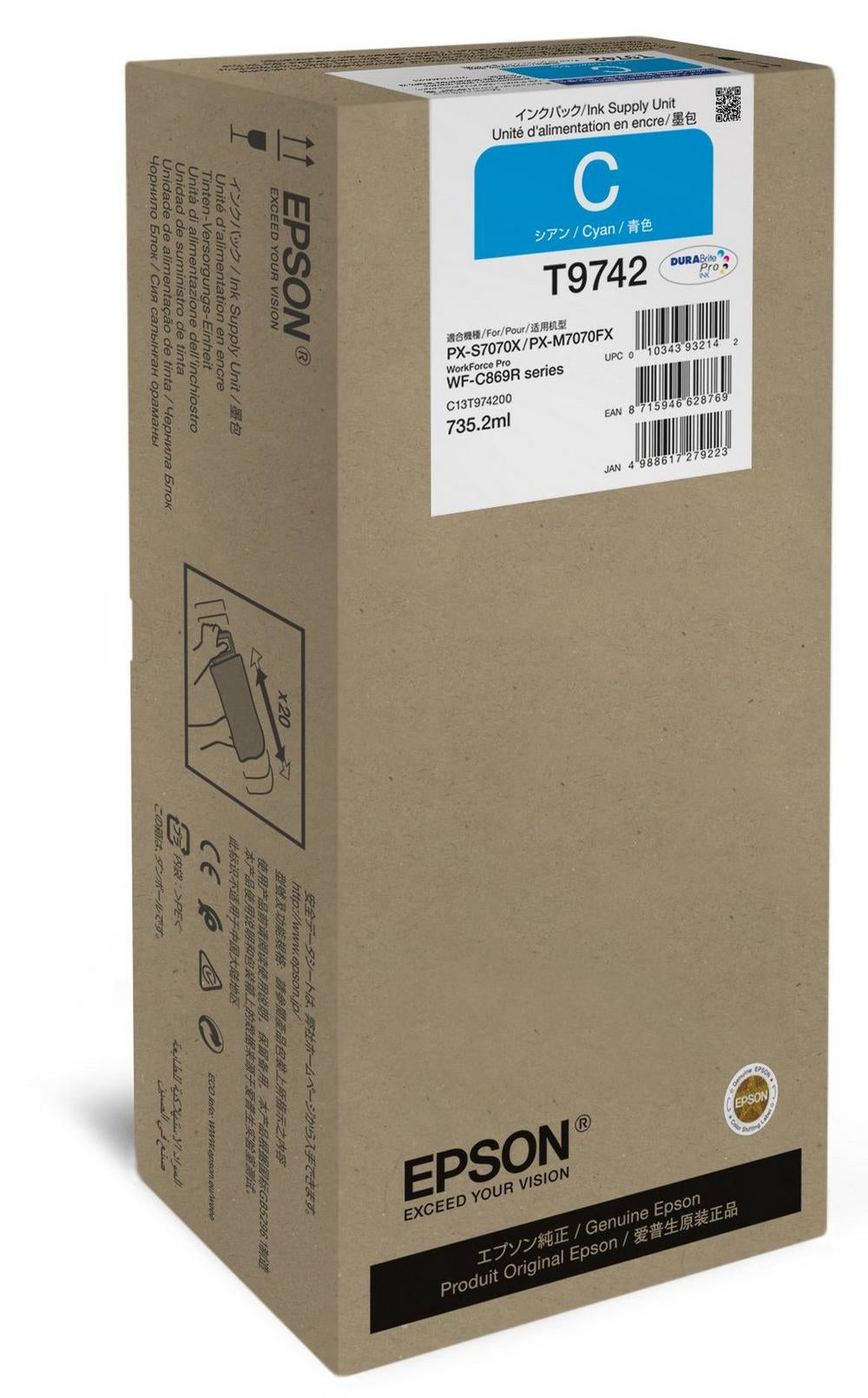 Epson T9742 - Taille XXL - cyan - original - cartouche d'encre - pour WorkForce Pro WF-C869R
