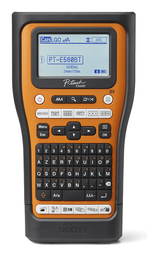 Brother P-Touch PT-E560BTVP - Étiqueteuse - Noir et blanc - transfert thermique - Rouleau (2,4 cm) - 180 dpi - jusqu'à 30 mm/sec - USB 3.0, Bluetooth 5.0 - outil de coupe - impression miroir, Fonction de coupe pleine & moitié, aperçu avant impression - no