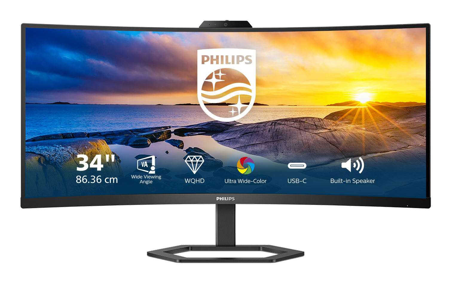 Philips 34E1C5600HE - 5000 Series - écran LED - incurvé - 34" - 3440 x 1440 WQHD @ 100 Hz - VA - 300 cd/m² - 3000:1 - 4 ms - HDMI, DisplayPort, USB-C - haut-parleurs - noir texturé