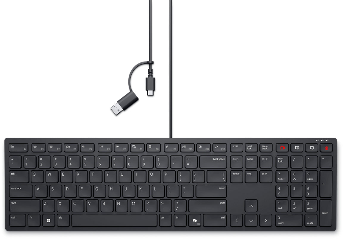Dell Pro Silent Wired Collaboration Keyboard KB525C - Clavier - USB, USB-C - AZERTY - Français - noir - avec 3 years NBD Advance Exchange