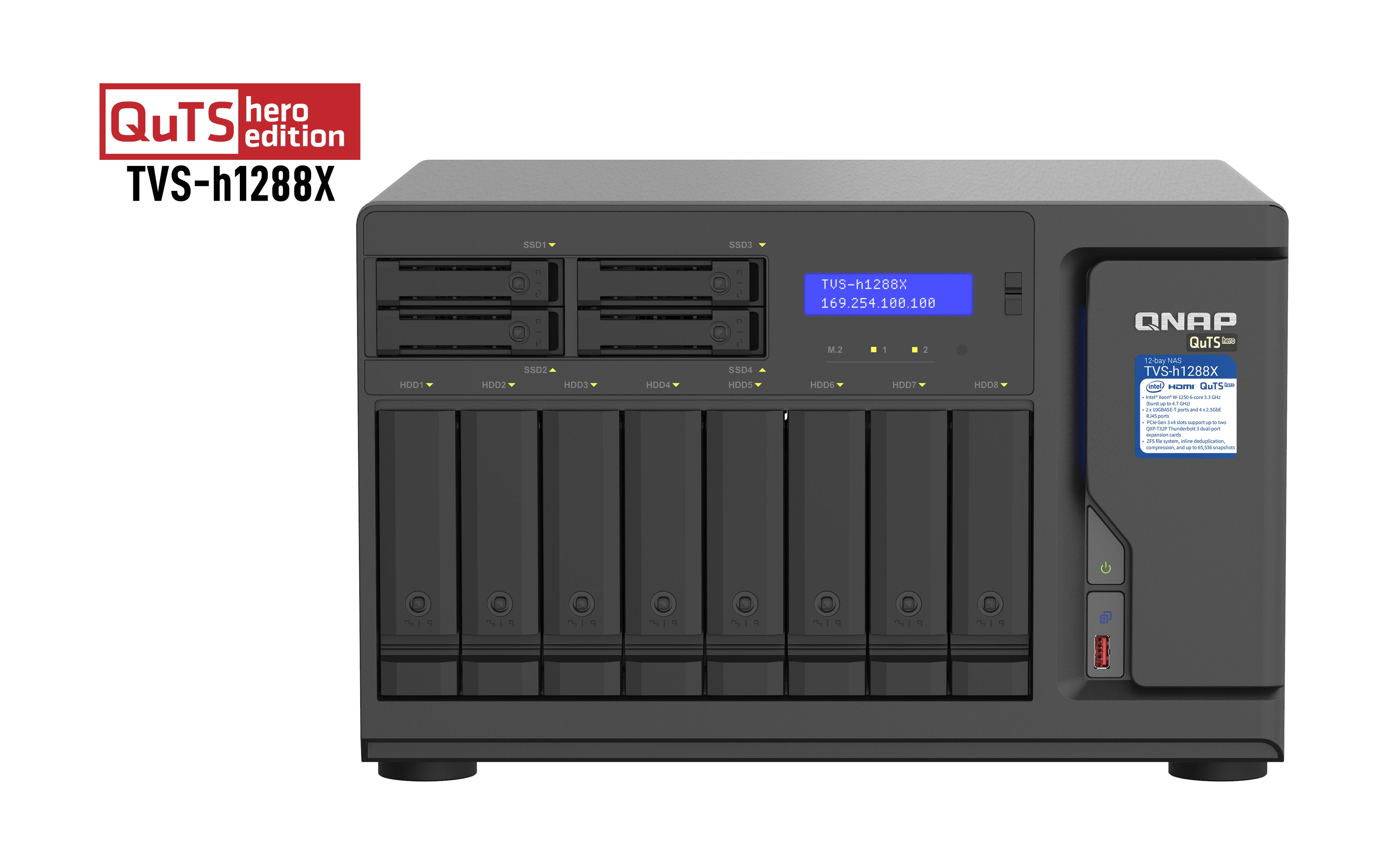 QNAP TVS-h1288X - Serveur NAS - 12 Baies - SATA 6Gb/s - RAID 0, 1, 5, 6, 10, 50, JBOD, disque de réserve 5, 6 disques de secours, 60, disque de réserve 10, RAID TP - RAM 16 Go - Gigabit Ethernet / 2.5 Gigabit Ethernet / 10 Gigabit Ethernet - iSCSI support