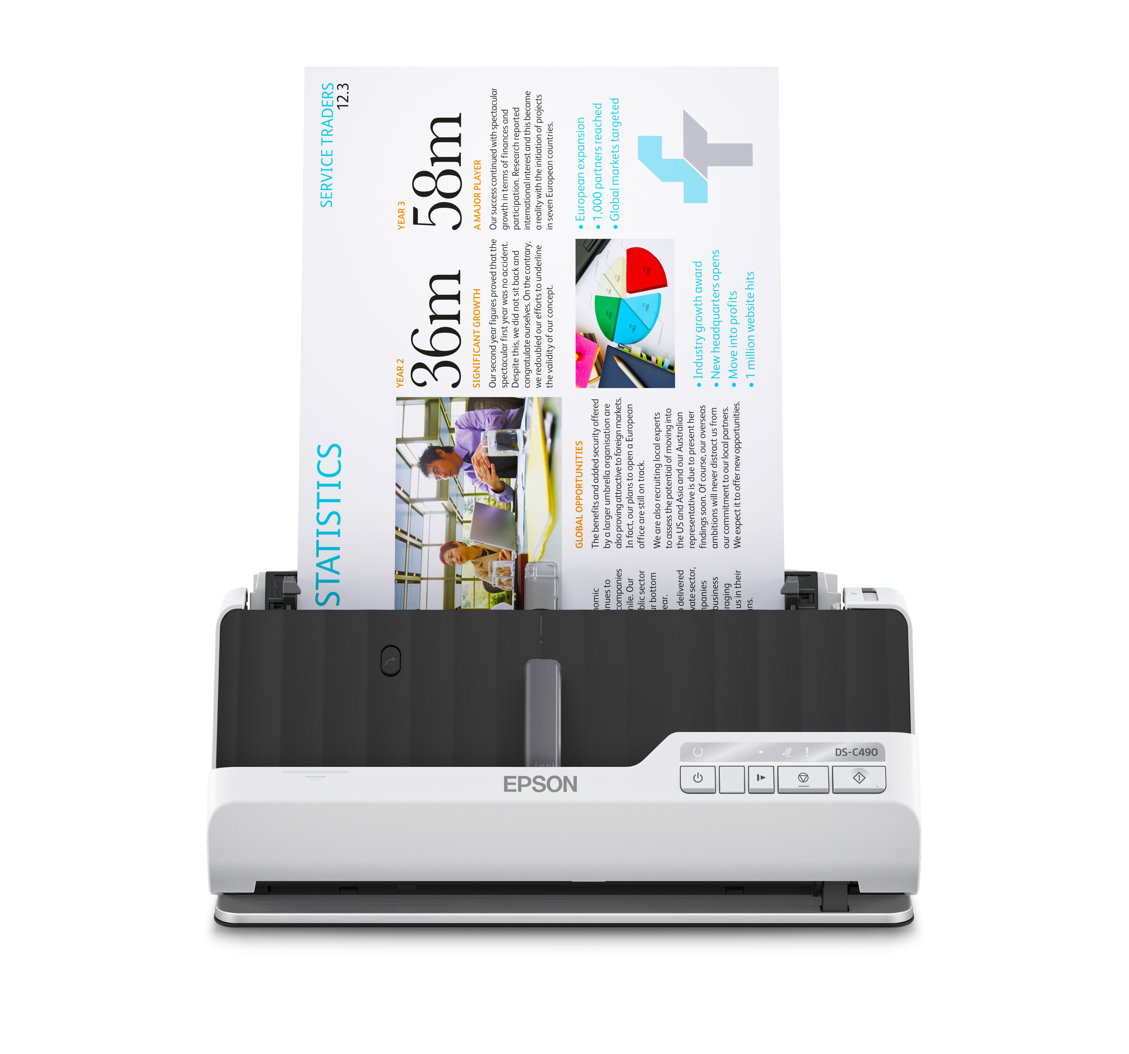 Epson DS-C490 - Scanner à feuilles - Recto-verso - A4/Legal - 600 dpi x 600 dpi - Chargeur automatique de documents (20 pages) - USB 2.0