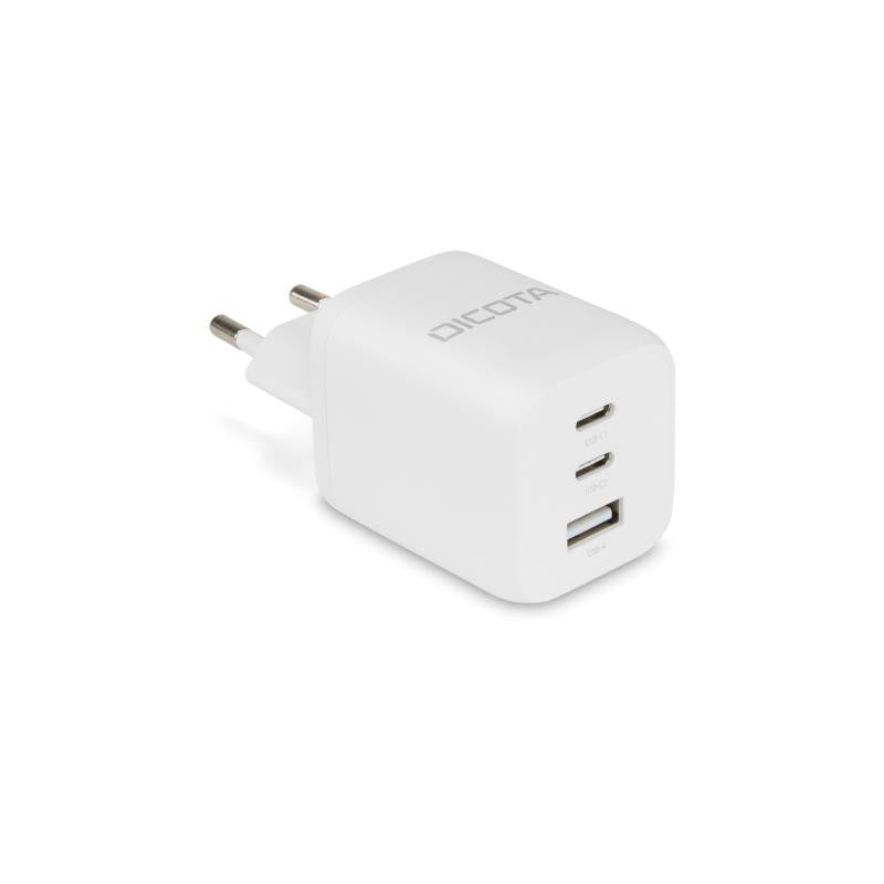 DICOTA - Adaptateur secteur - compact, GaN - 65 Watt - 5 A - PD 3.0 - 3 connecteurs de sortie (2 x USB-C, USB) - blanc - Europe
