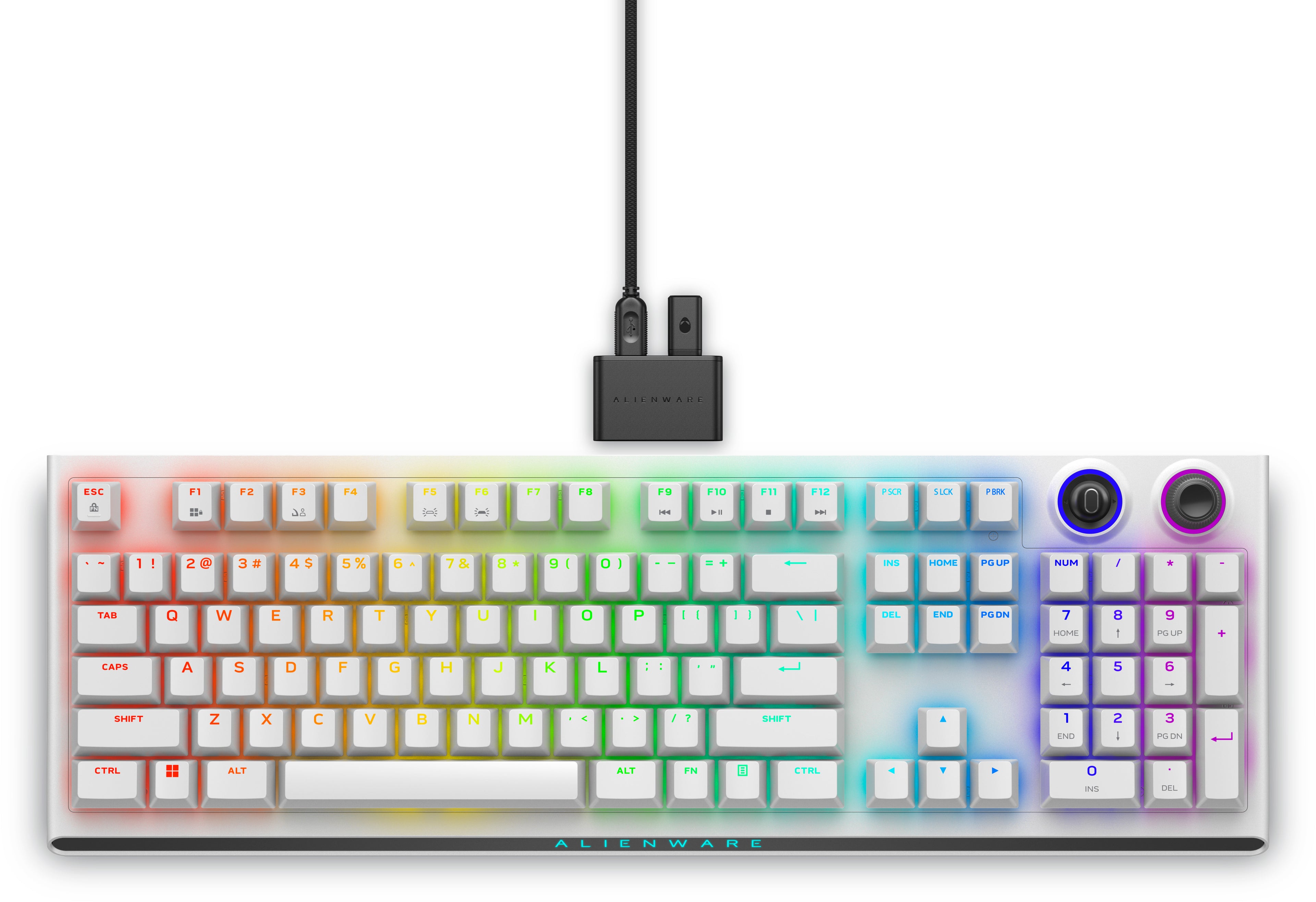 Alienware Tri-Mode AW920K - Clavier - AlienFX RGB par touche / 16,8 millions de couleurs - sans fil - 2.4 GHz, Bluetooth 5.1, USB - QWERTY - Anglais US - commutateur : CHERRY MX Red - lunar light