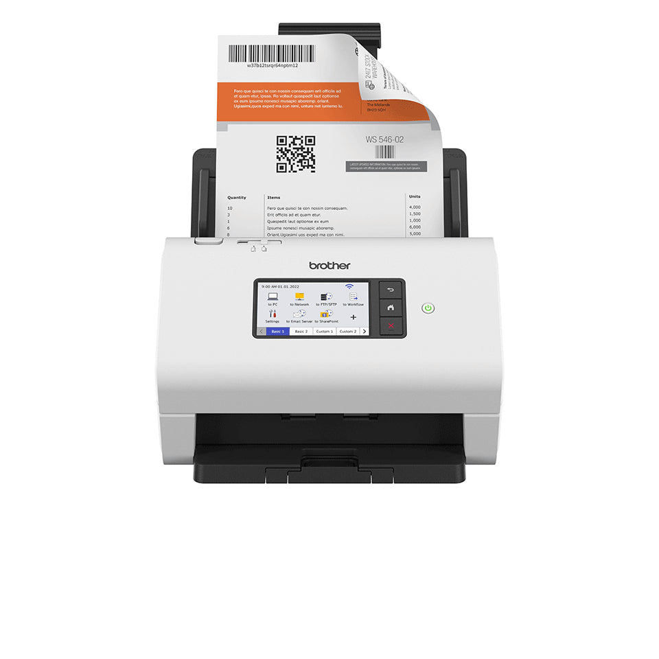 Brother ADS-4900W - Scanner de documents - CIS Double - Recto-verso - A4 - 600 dpi x 600 dpi - jusqu'à 60 ppm (mono) / jusqu'à 60 ppm (couleur) - Chargeur automatique de documents (100 feuilles) - jusqu'à 9000 pages par jour - USB 3.0, LAN, Wi-Fi(n), USB