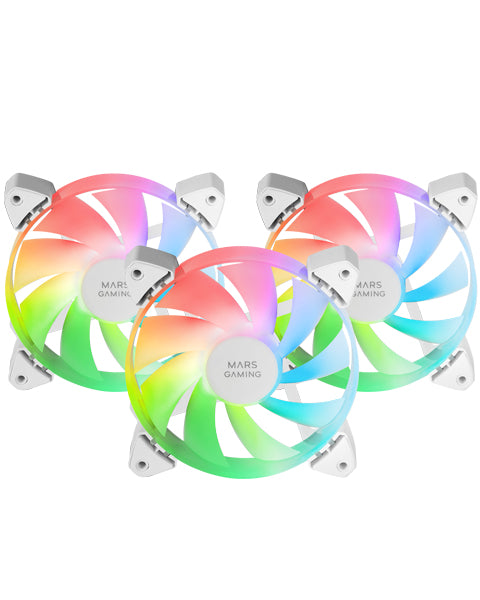 Lot de 3 Ventilateurs boitier Mars Gaming MF-3A RGB - 12cm (Blanc)