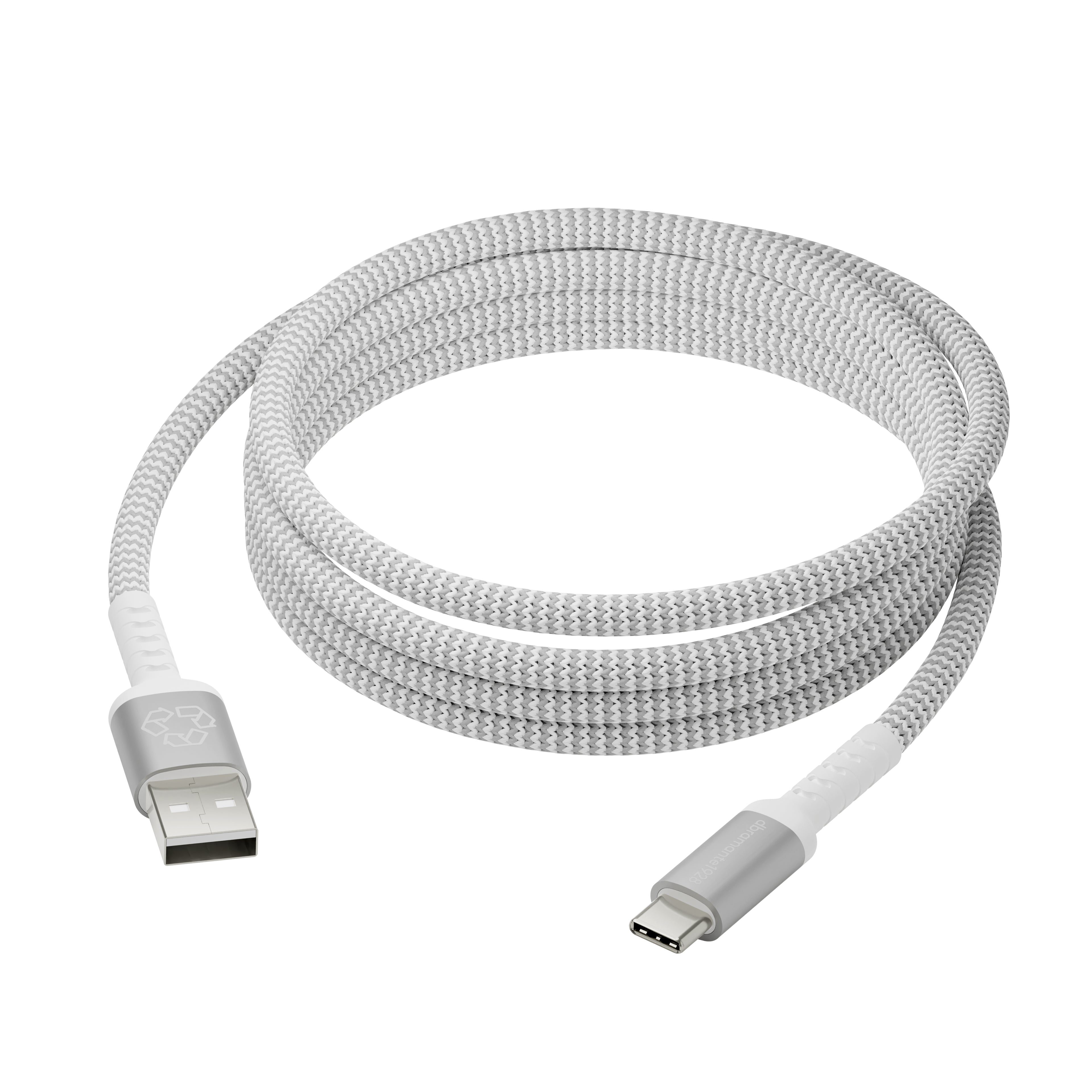 dbramante1928 re-charge - Câble USB - USB (M) pour 24 pin USB-C (M) - USB 2.0 - 2.5 m - transfert d'énergie jusqu'à 36W, câble tressé, plastique recyclé à 100 %