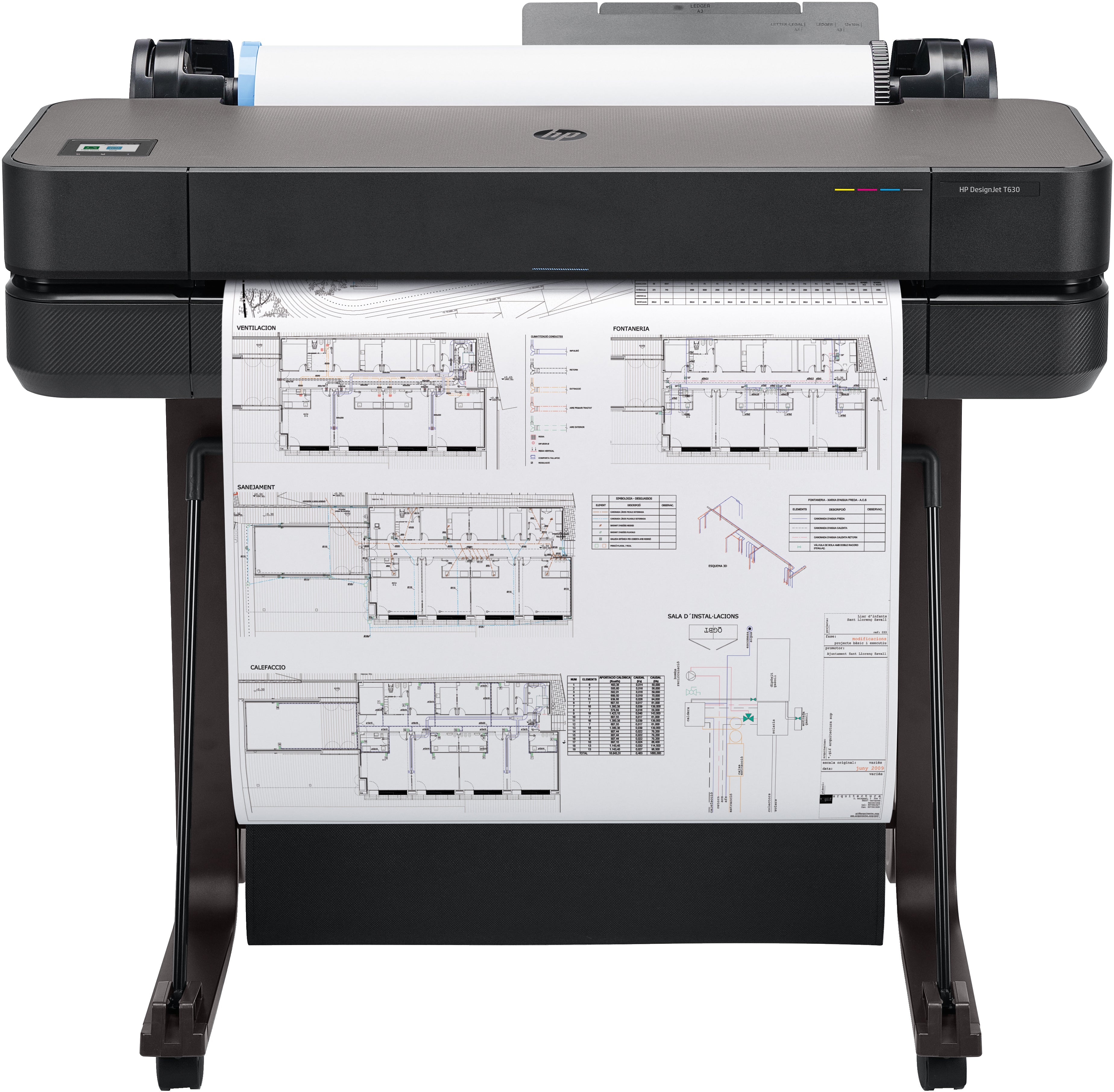HP DesignJet T630 - 24" imprimante grand format - couleur - jet d'encre - Rouleau (61 cm) - 2 400 x 1 200 ppp - jusqu'à 0.43 min/page (mono) / jusqu'à 0.43 min/page (couleur) - capacité : 1 inclinaison - Gigabit LAN, USB 2.0, Wi-Fi(n) - outil de coupe