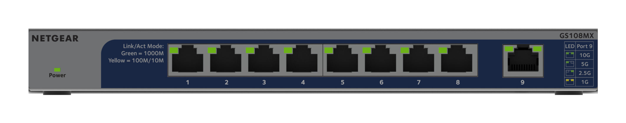 NETGEAR GS108MX - Commutateur - non géré - 8 x 10/100/1000 + 1 x 10Gb Ethernet - de bureau, fixation murale - pour NETGEAR AGM731F, ProSafe AGM731F, AGM732F, AGM734, AXM761, AXM762, AXM764