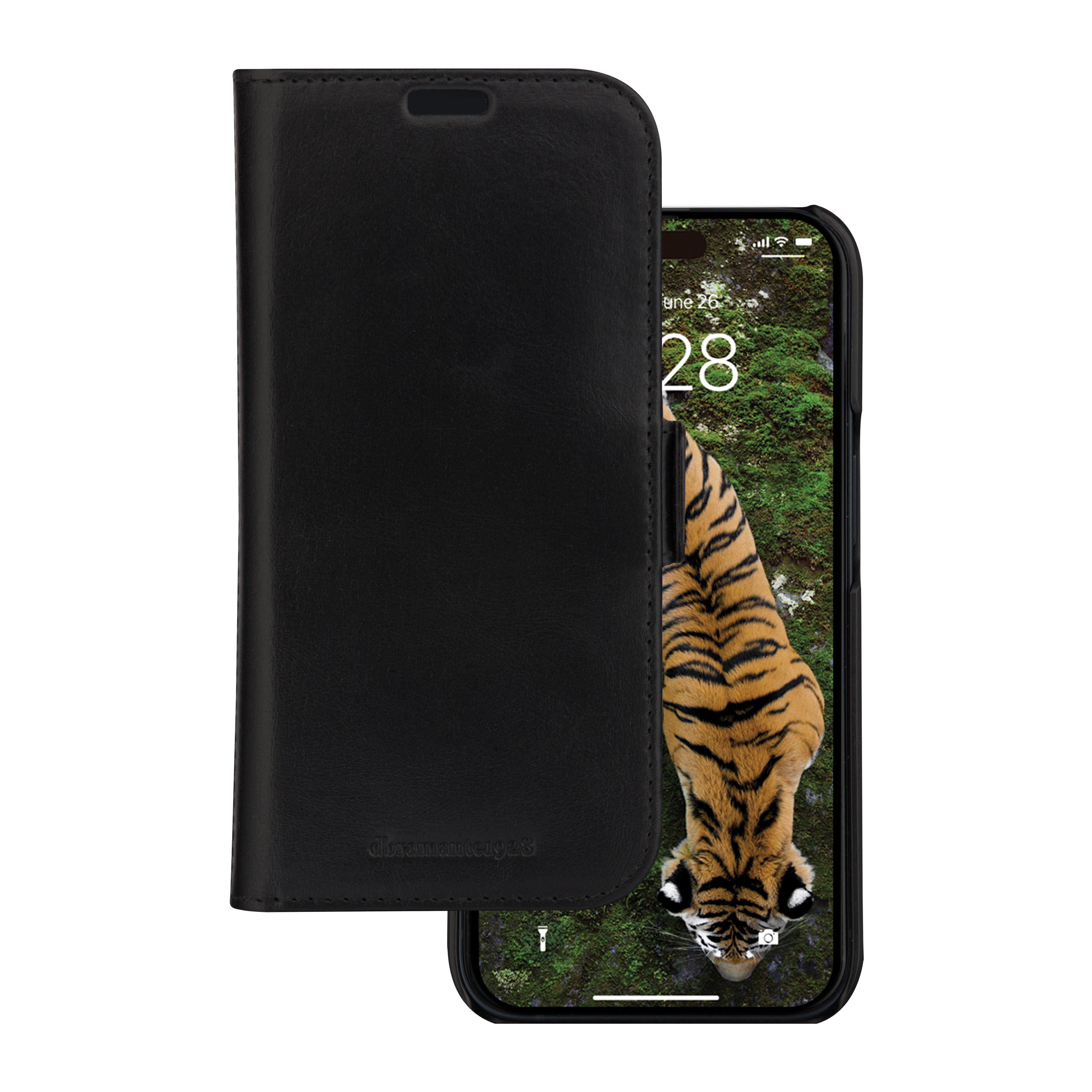 dbramante1928 Lynge - Étui à rabat pour téléphone portable - cuir pleine fleur - noir - pour Apple iPhone 13, 14, 15, 16e