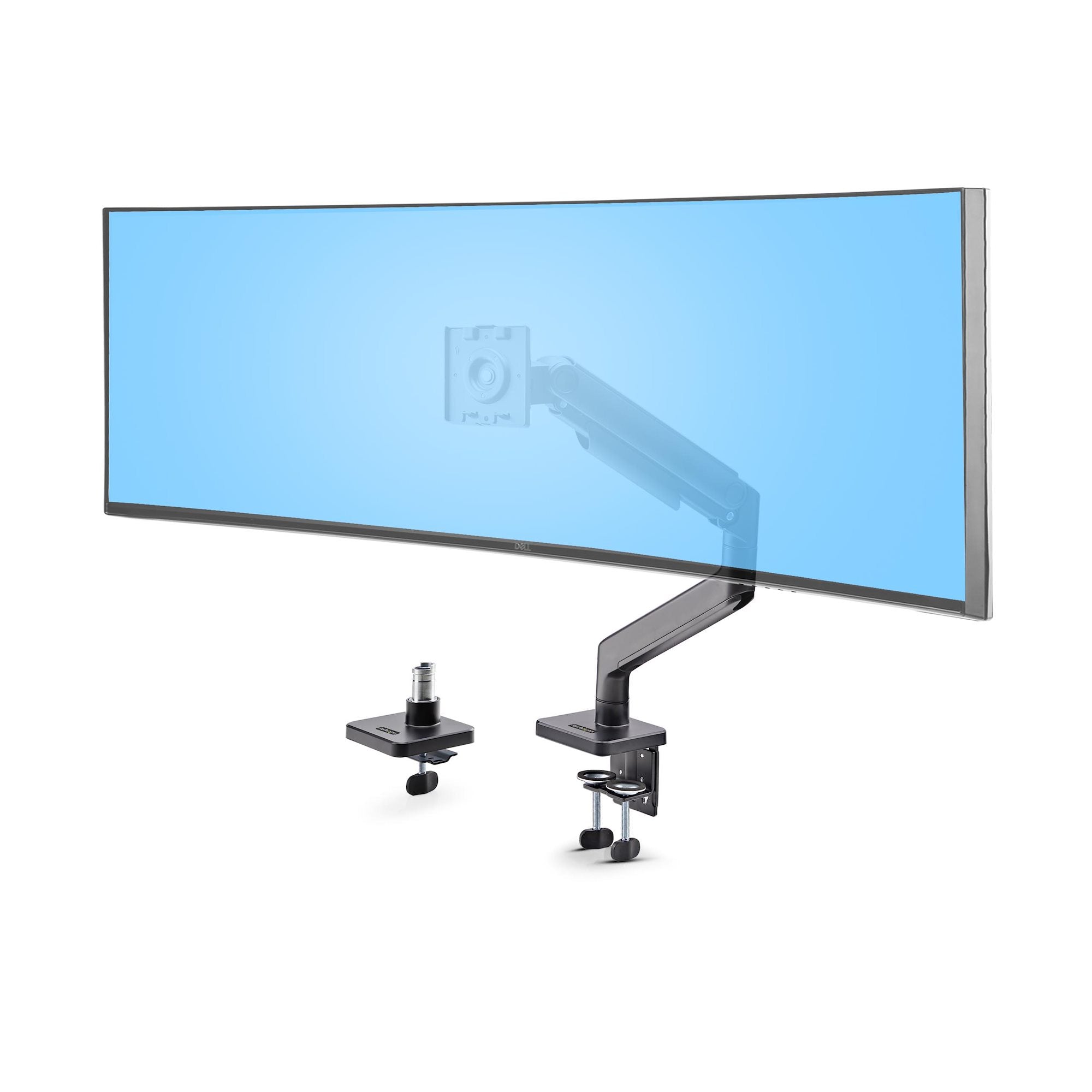 StarTech.com Monitor Desk Mount For 49" Ultrawide Curved Screen, Max 44lb - Kit de montage (bras à ressort, Bras pivotant, base, support VESA, montage en C de 10 à 80 mm, support d'oeillet 10 - 35 mm) - bras réglable avec ressort mécanique - pour écran LC