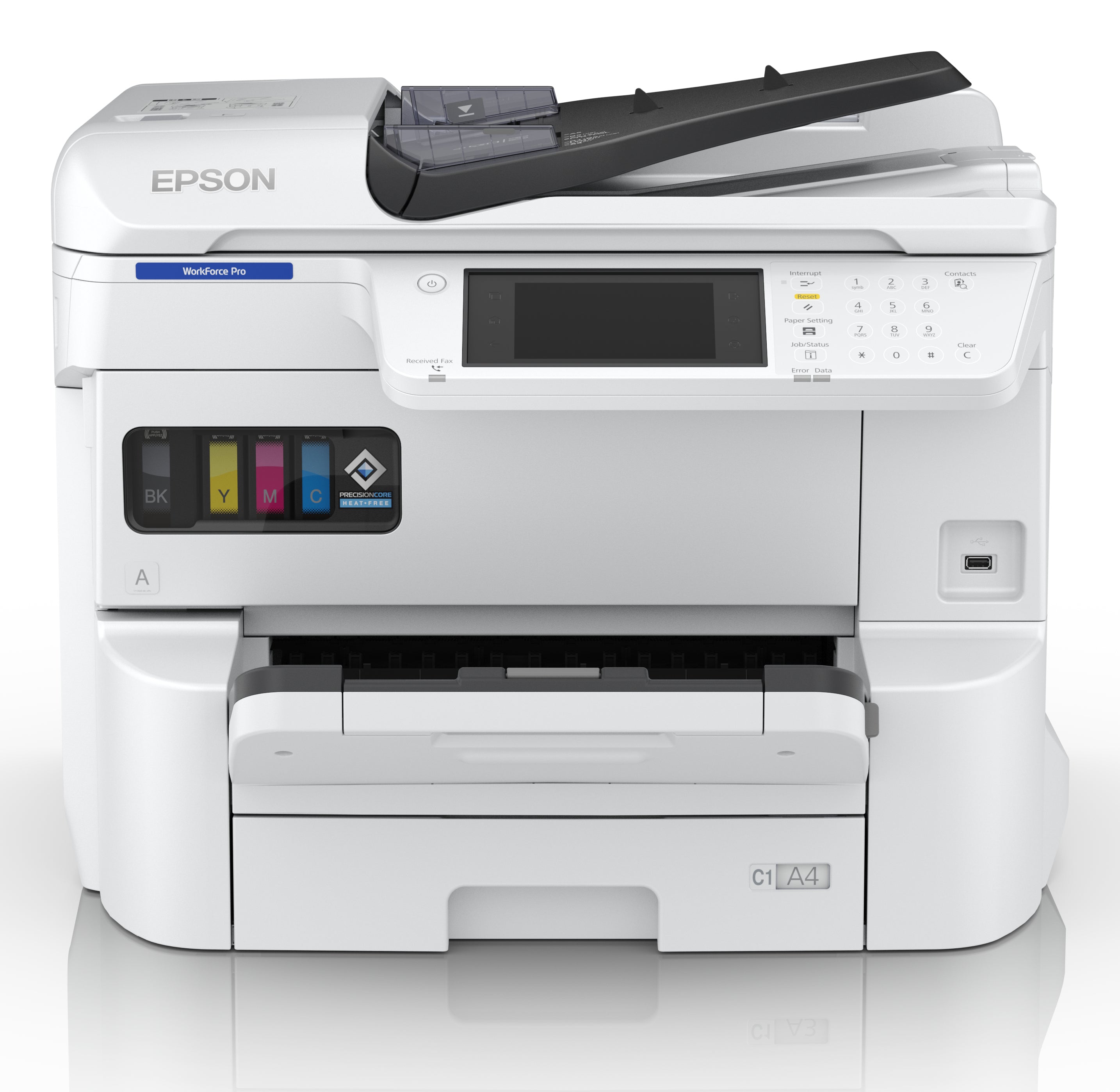 Epson WorkForce Pro EM-C7100DWF - Imprimante multifonctions - couleur - jet d'encre - A3 (297 x 420 mm) (original) - A3 (support) - jusqu'à 22 ppm (copie) - jusqu'à 25 ppm (impression) - 335 feuilles - 33.6 Kbits/s - Gigabit LAN, Wi-Fi(ac), USB 3.0, USB 2