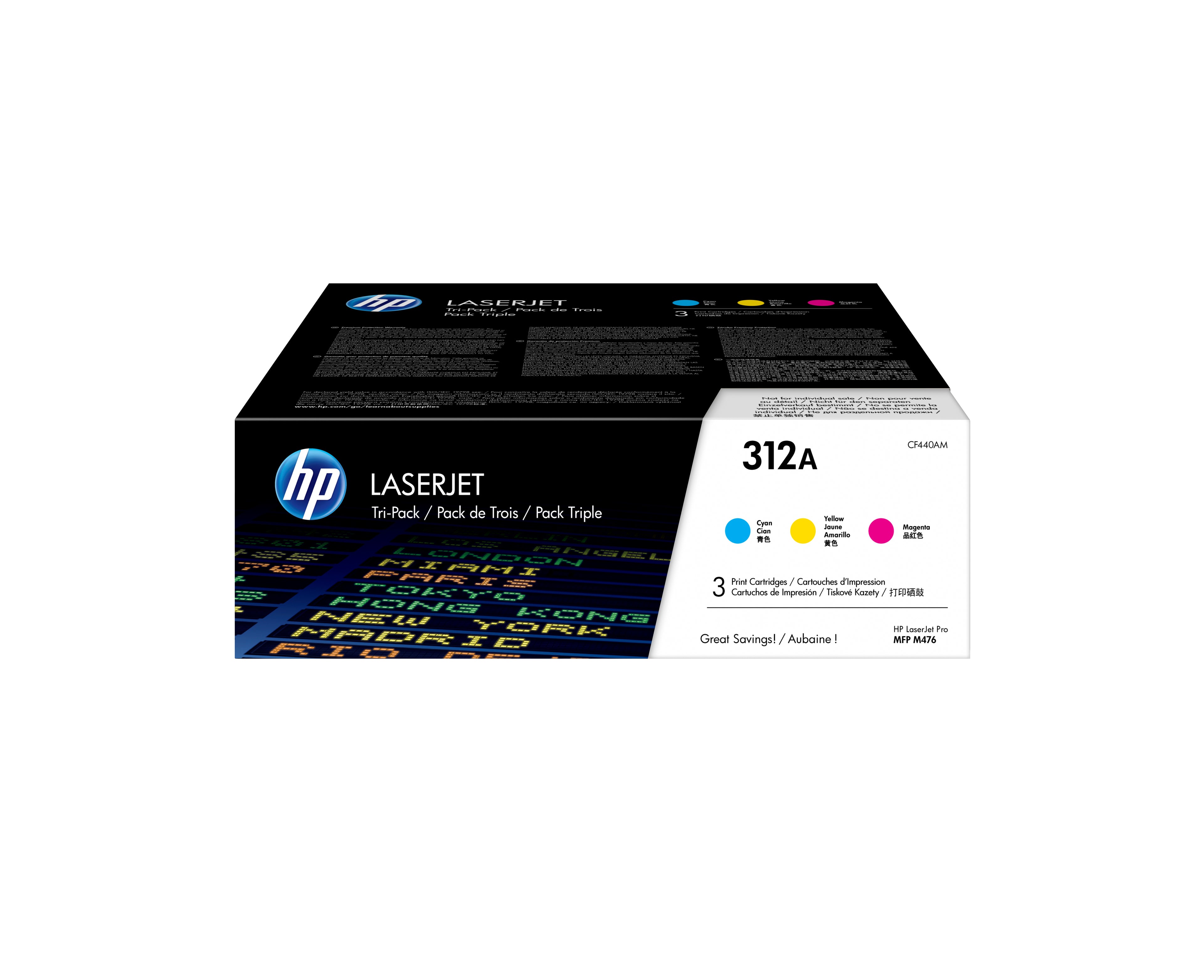 HP 312A - Pack de 3 - jaune, cyan, magenta - original - LaserJet - cartouche de toner (CF440AM) - pour Color LaserJet Pro MFP M476dn, MFP M476dw, MFP M476nw