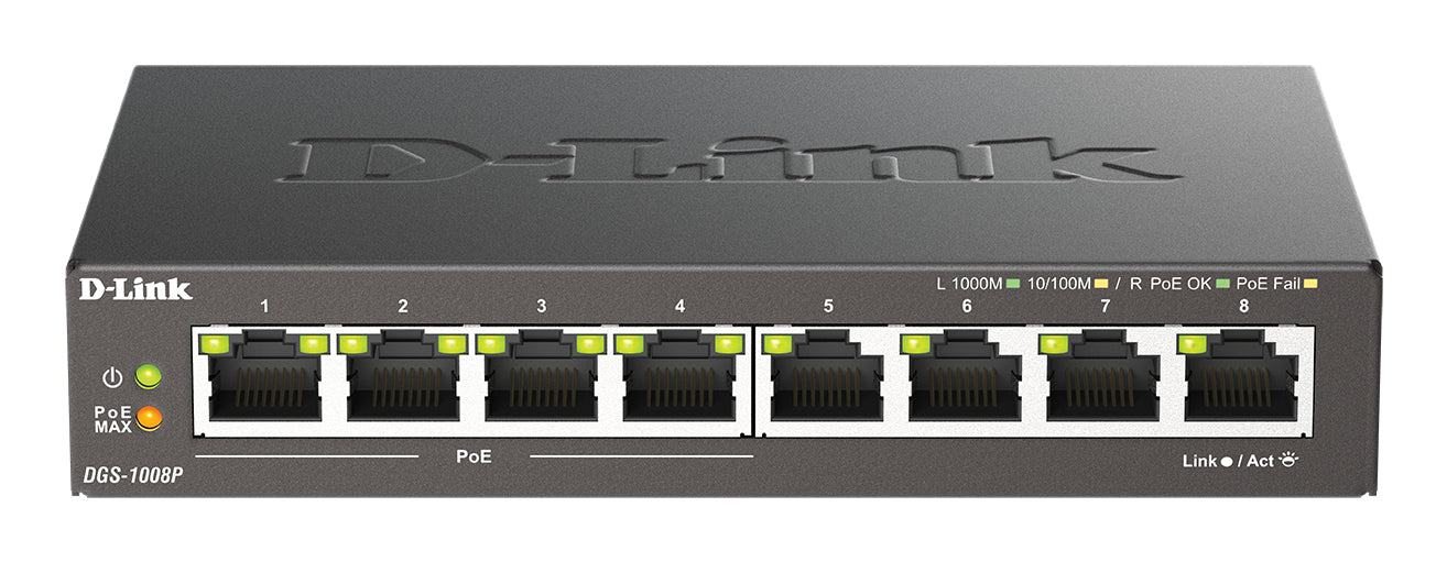 D-Link DGS 1008P - Commutateur - non géré - 4 x 10/100/1000 (PoE) + 4 x 10/100/1000 - de bureau - PoE