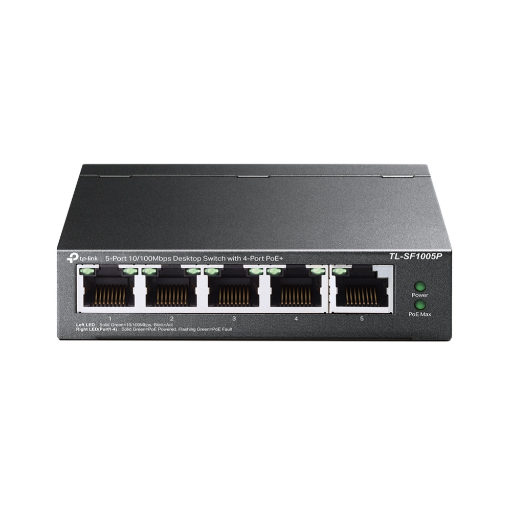 TP-LINK - 5-Port 10/100Mbps Desktop Switch with 4-Port PoE, 5 10/100Mbps RJ45 ports including 4 PoE ports, 58W PoE Power supply, steel case