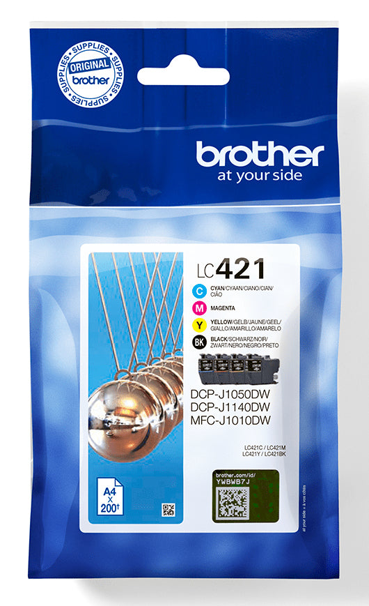 Brother LC421 - Pack de 4 - noir, jaune, cyan, magenta - original - cartouche d'encre - pour Brother DCP-J1140DW, MFC-J1010DW, MFC-J1012DW