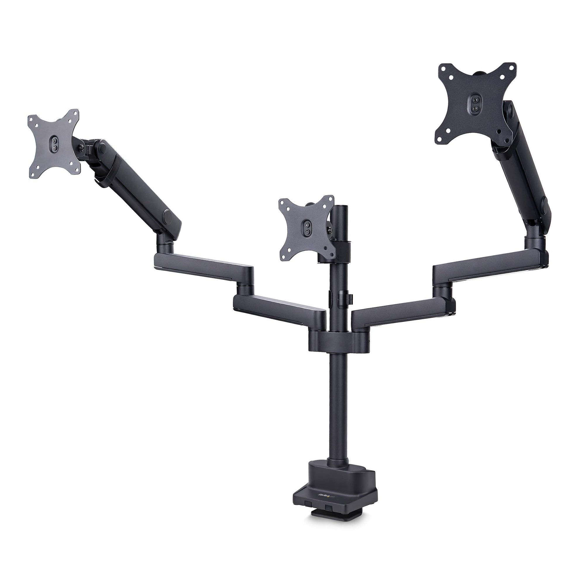 StarTech.com Triple Monitor Desk Mount For Up To Three 27in Screens, VESA 75x75/100x100, Tool-Less Arm Adjustments, C-Clamp/Grommet Mount, Spring-Assisted Arms - Kit de montage - bras réglable - pour 3 écrans LCD - aluminium, acier, plastique - noir - Tai