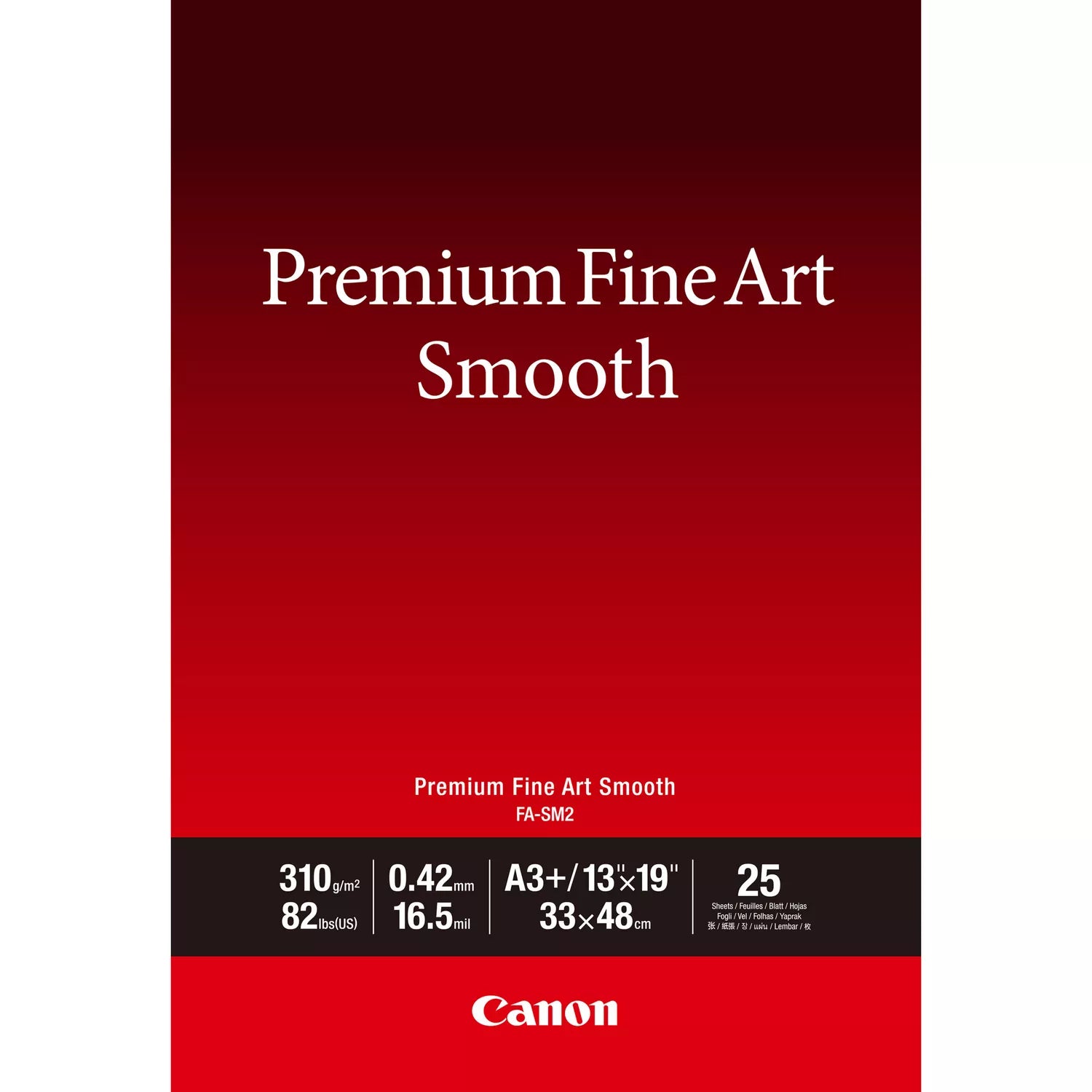 Canon Premium Fine Art Smooth FA-SM2 - Lisse - 16,5 millièmes de pouce - A3 Plus (330,2 x 482,6 mm) - 310 g/m² - 82 lbs - 25 feuille(s) papier photo
