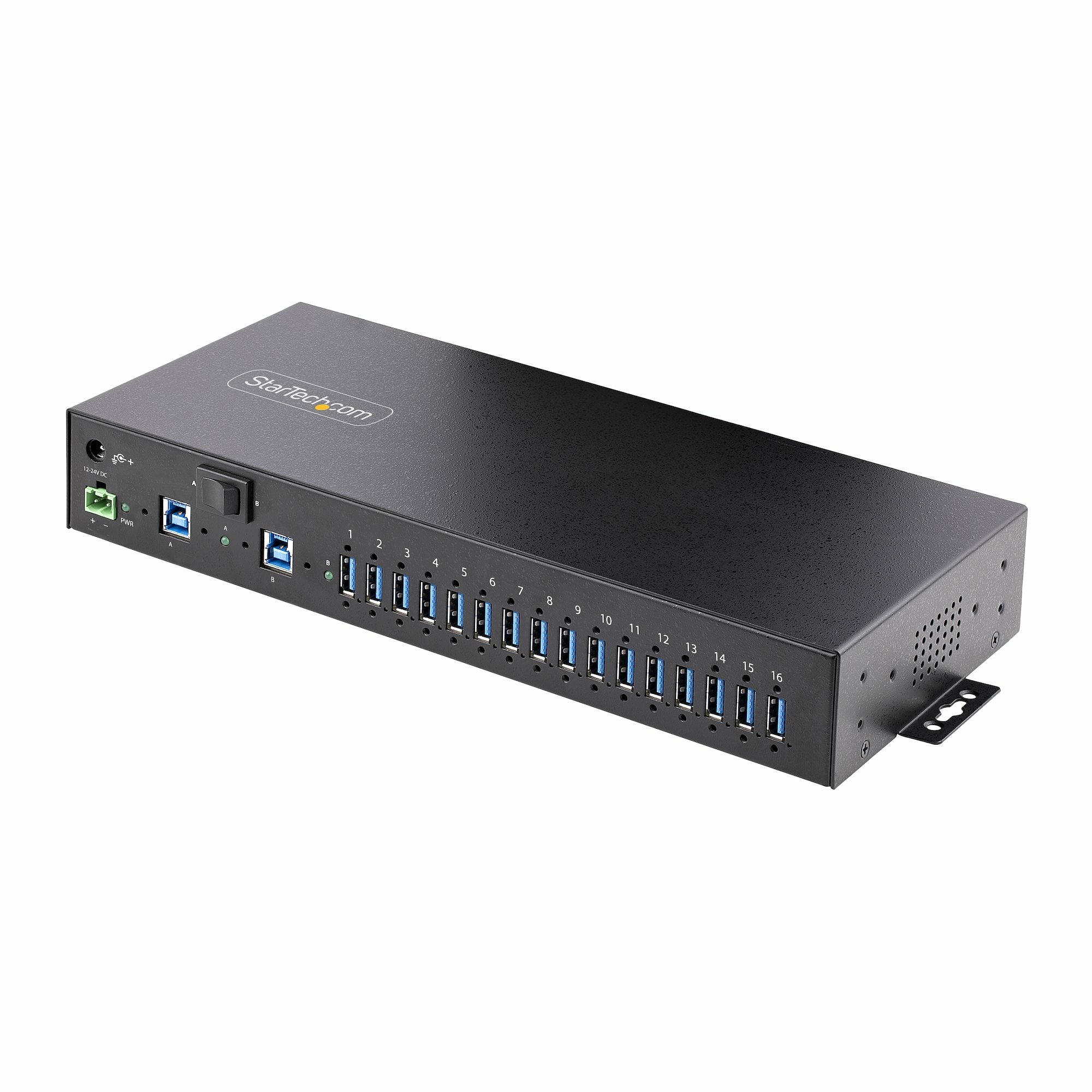 StarTech.com 16-Port Industrial USB 5Gbps Hub with Power Adapter, Metal Enclosure, Mountable, ESD Protection, Terminal Block Power, USB Charging, Dual-Host Switch - TAA - Concentrateur (hub) - 16 x USB 3.2 Gen 1 - de bureau, Montable sur rack, fixation mu