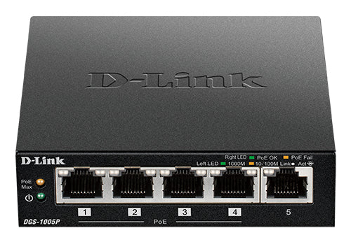 D-Link DGS 1005P - Commutateur - 5 x 10/100/1000 (4 PoE+) - de bureau - PoE+ (60 W)