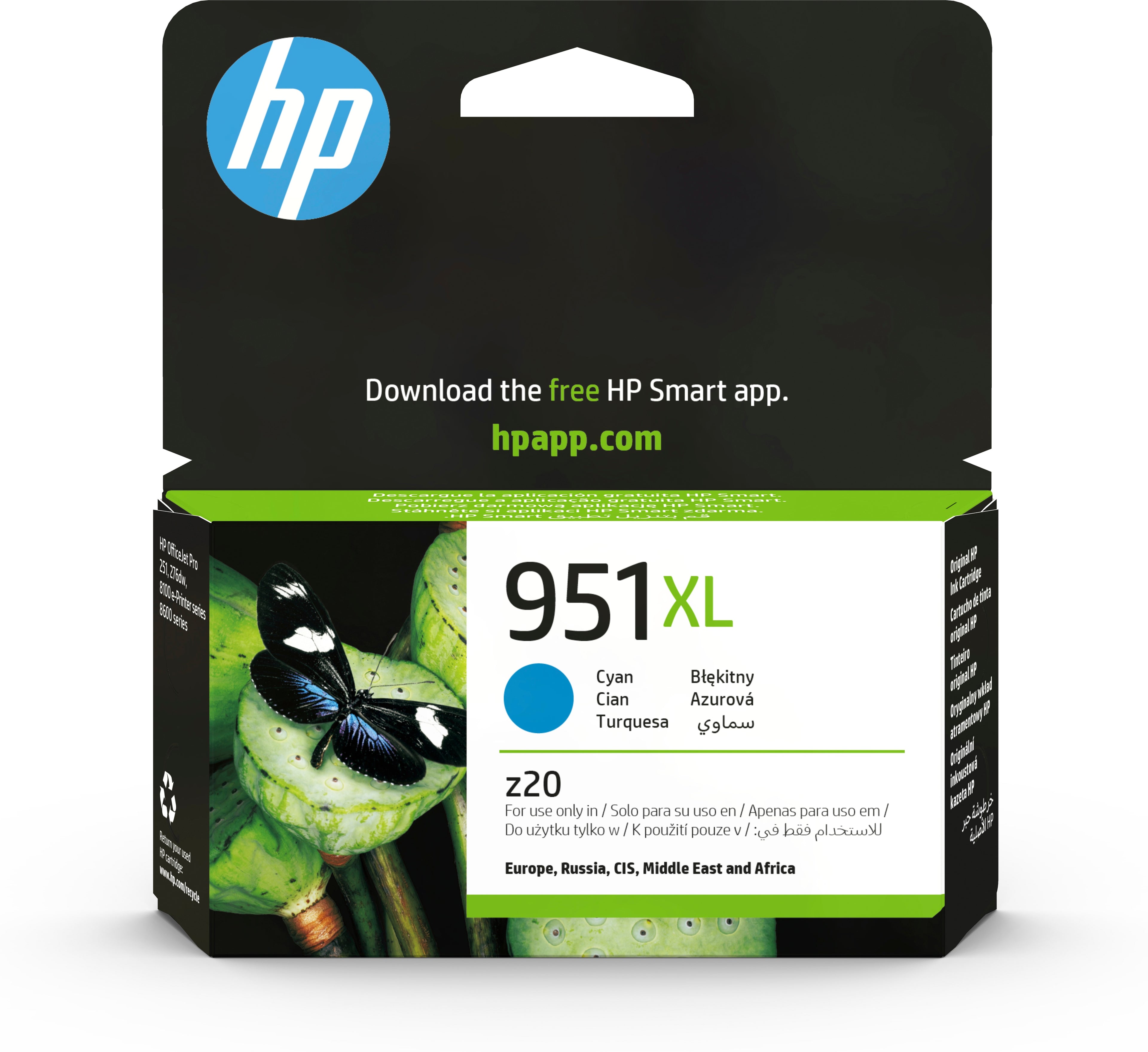 HP 951XL - 24 ml - à rendement élevé - cyan - original - cartouche d'encre - pour Officejet Pro 251dw, 276dw, 8100, 8600, 8600 N911a, 8610, 8615, 8620, 8625, 8630