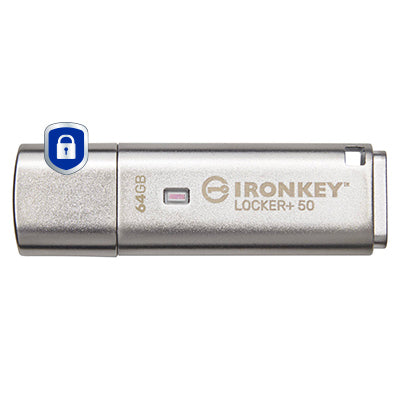 Kingston IronKey Locker+ 50 - Clé USB - chiffré - 64 Go - USB 3.2 Gen 1
