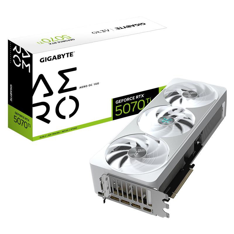 GIGABYTE GeForce RTX 5070 Ti AERO OC 16G Carte Graphique - 16 Go GDDR7, 256 bits, PCI-E 5.0, 2588 MHz Core Clock, 3 x DP 2.1a, 1 x HDMI 2.1b, NVIDIA DLSS 4, GV-N507TAERO OC-16GD