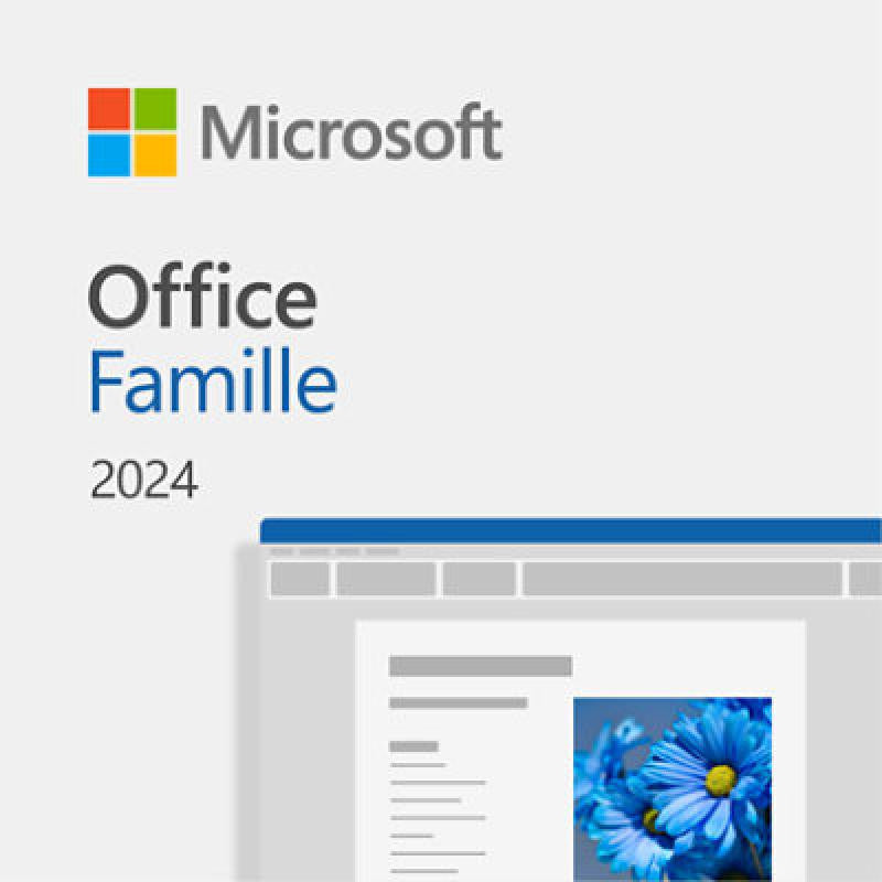 Suite Bureautique Microsoft Office Famille et Etudiant 2024 - 1 Licence (PKC - Carte d'activation)