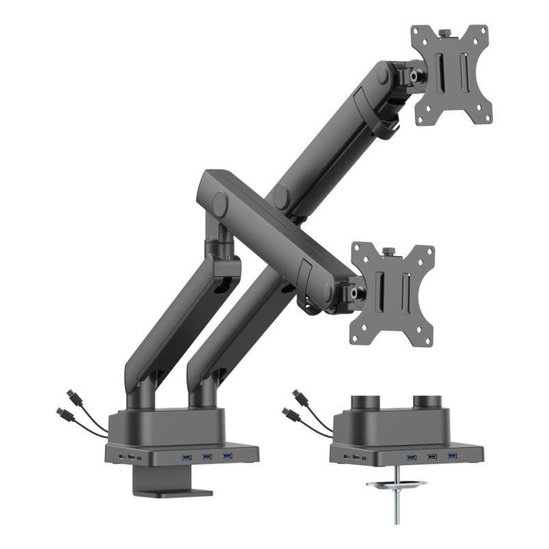 Urban Factory FLEXEE Dual Pro - Kit de montage (support de moniteur à double bras) - pour 2 écrans LCD - ergonomique, avec station d'accueil - acier, aluminium, plastique - noir - Taille d'écran : 17"-32" - montrable sur bureau