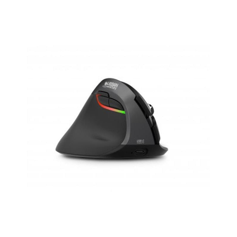 Urban Factory ERGO PRO - Souris - ergonomique - vertical - pour gauchers - 6 boutons - sans fil - Bluetooth 5.0, 2.4 GHz - récepteur sans fil USB - noir